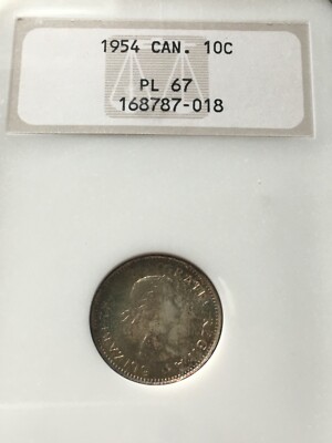 銀貨 1954年 カナダ 10セント PL68CAMEO NGC 単独最高鑑定 銀貨 1954年