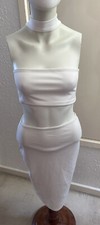 Cream/Ivory Halterneck Cut Out Bodycon Stretchy Dress Size 8