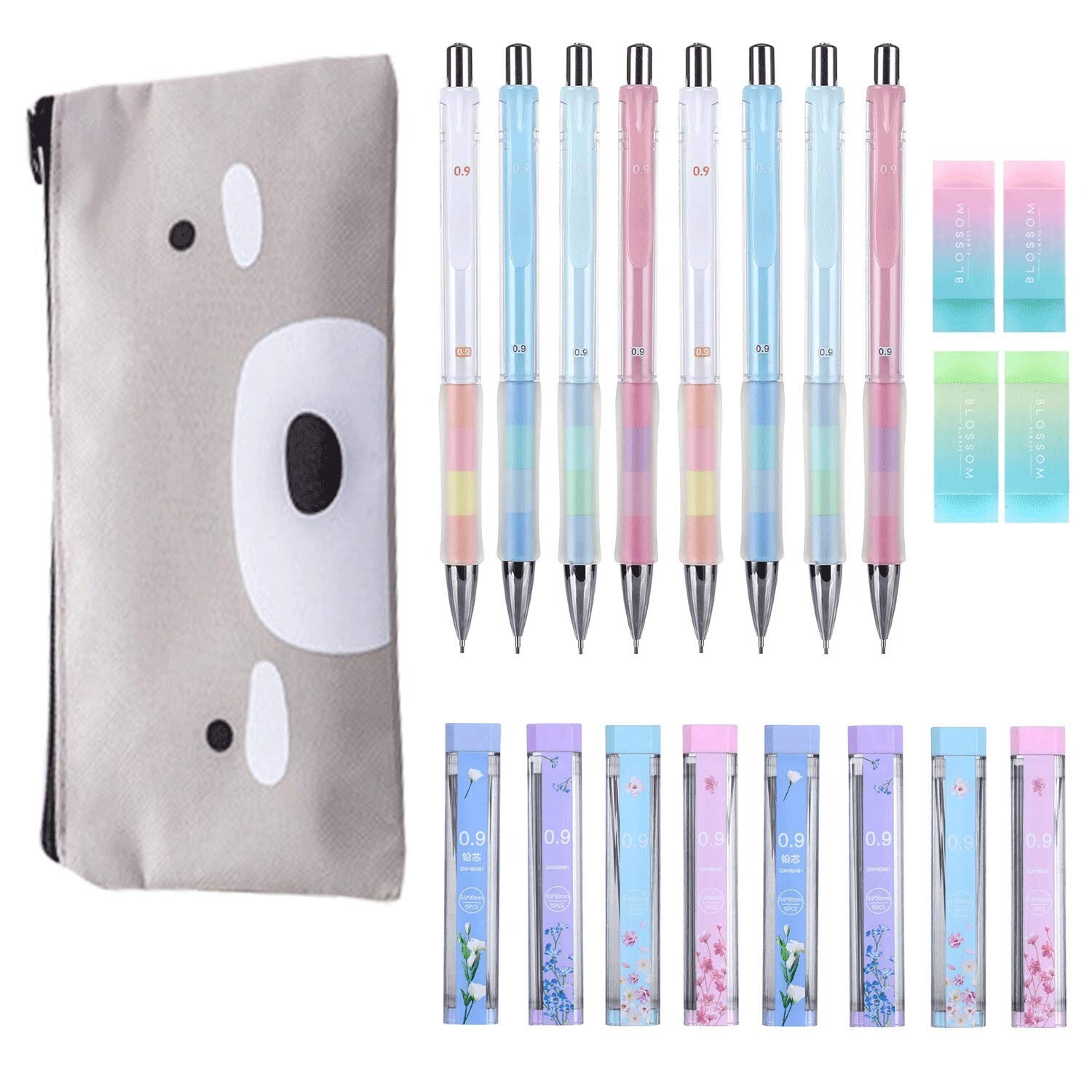 Mechanical Pencils 0.9mm 8pcs with 8 Tubes of Pencil Refills 0.9mm and 4pcs E...-image