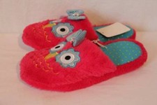 NEW Girls Slippers Small 11 - 12 Pink Owls Scuffs Soft House Shoes Hard Sole