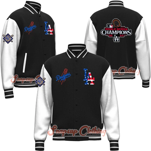 LA Dodgers Black & White World Series Champions 2024 Varsity Jacket