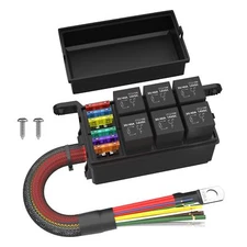 12V 6-Way Waterproof Fuse Relay Box with Relays Pre-Wired for Car Marine