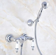 Bathroom Faucet Set Chrome Brass Bath Wall Mount Handheld Shower Taps Kit 2na782