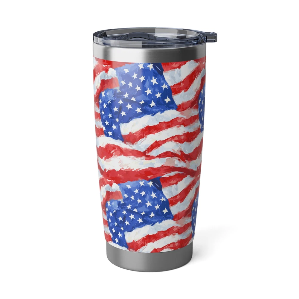 Tumbler, American Flags Paint Colorful, Patriotic Travel Mug, USA Theme Gift