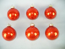 6 VINTAGE RED ROUND GLASS CHRISTMAS ORNAMENTS SHINEY CRACKLED 3" BULBS