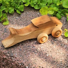 VTG Wooden Dolphin Shark Fish Wood Toy Handcrafted Handmade Moving Wheels USA