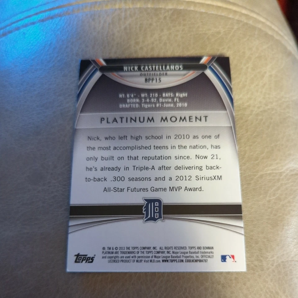 2013 BOWMAN PLATINUM PROSPECTS NICK CASTELLANOS #BPP15 TIGERS REDS PHILLIES - Image 2 of 2