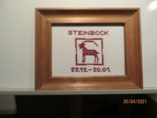 Fertige Stickbilder,Kreuzstich, Handarbeit, m.Rahmen, Motiv Steinbock a.Nachlass