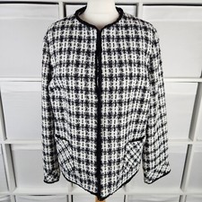 Jessica Graaf Black & White Boucle Jacket Size Xl 16 18 Check Formal Blazer