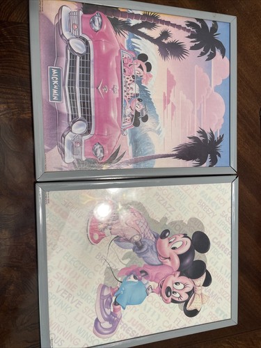 90s MICKEY MINNIE Mouse Small 8x10 Vintage Framed Poster Walt Disney Official X2
