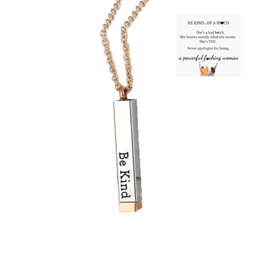 Be Kind of A Bitch-Hidden Message Necklace,3D-Engraving Vertical Bar  Necklace US