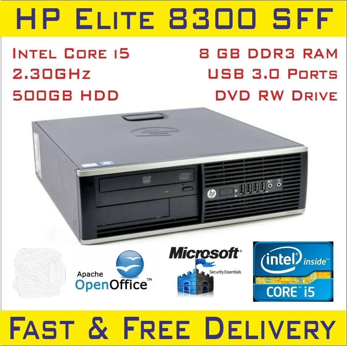 Pure Windows11 PC HP Compaq Elite 8300 SFF Core i5-3rdG 8GB RAM