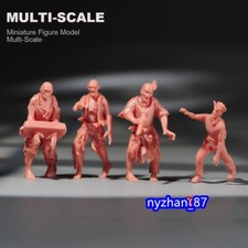 4pcs/set Unpainted 1/64 Zombie Scene Prop Miniatures Doll Figure For Car Vehicle