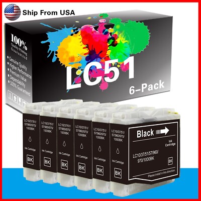 6PK LC51 LC-51 Ink Cartridge for DCP-130C DCP-330C DCP-350C MFC-845CW Printer