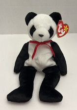 Ty Beanie Baby FORTUNE Panda style Bear with Red Bow 1997 MWMT