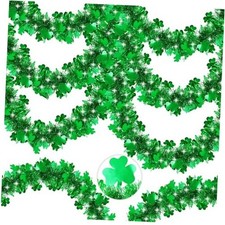 St Patrick's Day Tinsel Garland, 50FT Green Shamrock Tinsel Garland Style 1