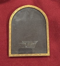 Antique Engraved Brass Round Top Picture Frame 4"x 5" Opening Velvet Back