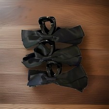 Lot of 3 Black Hair Claw Clips Bow Ribbon w/ Teeth 4.5in Plastic/Ribbon