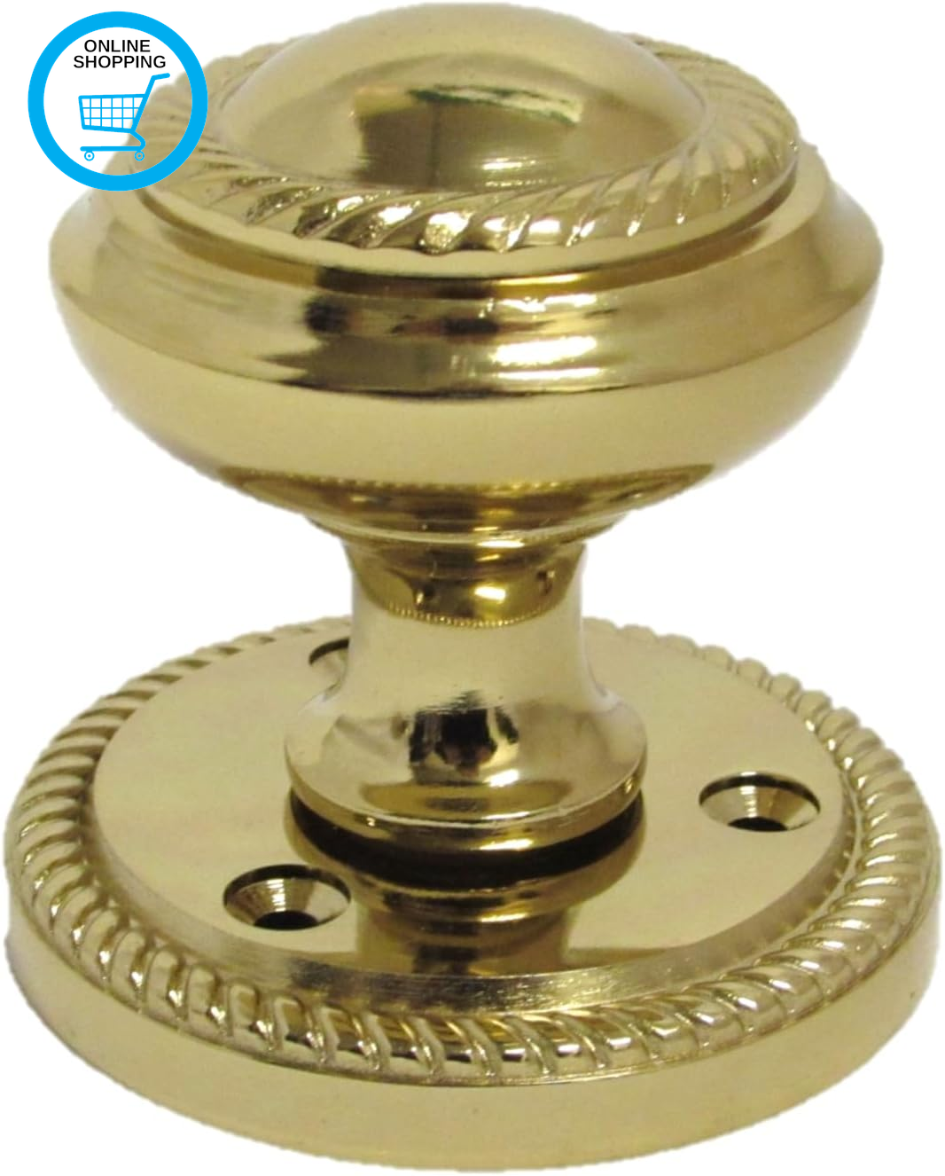 Brass Plated round Door Knob Set Including Tubular Latch - Georgian Style Sprung