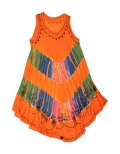 VINTAGE Womens Sleeveless Asymmetrical Dress One Size Orange Striped AY09