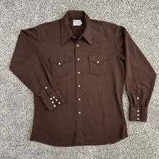 Vintage Bar C Ranchwear Western Pearl Snap Shirt, Brown Long Sleeve Made USA