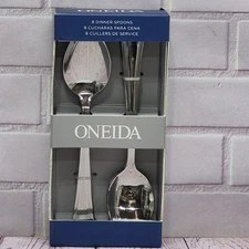 ONEIDA Tress 8pc Dinner Spoons Stainless Oval Place Spoon Glossy Flatware NIB