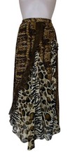 Vtg 90s Womens Brown Patchwork Animal Print Boho Whimsigoth Grunge Skirt Sz XL