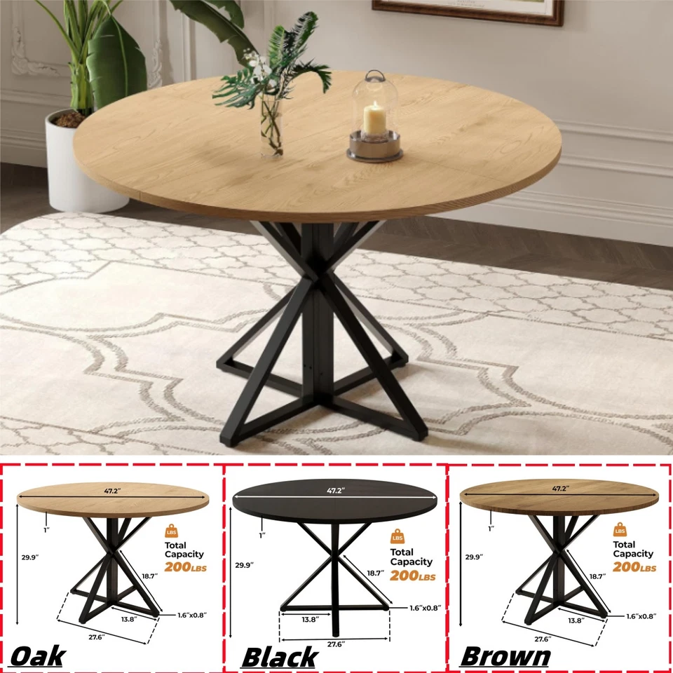 Mesa de Comedor Redonda 47" Mesa Circular Base de Metal en Forma de K para Cocina Comedor Foto 3 de 3