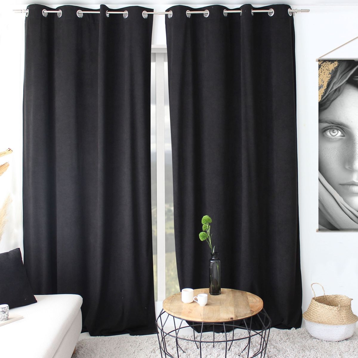 Rideau en velours haut de gamme Câlin noir 140x260cm