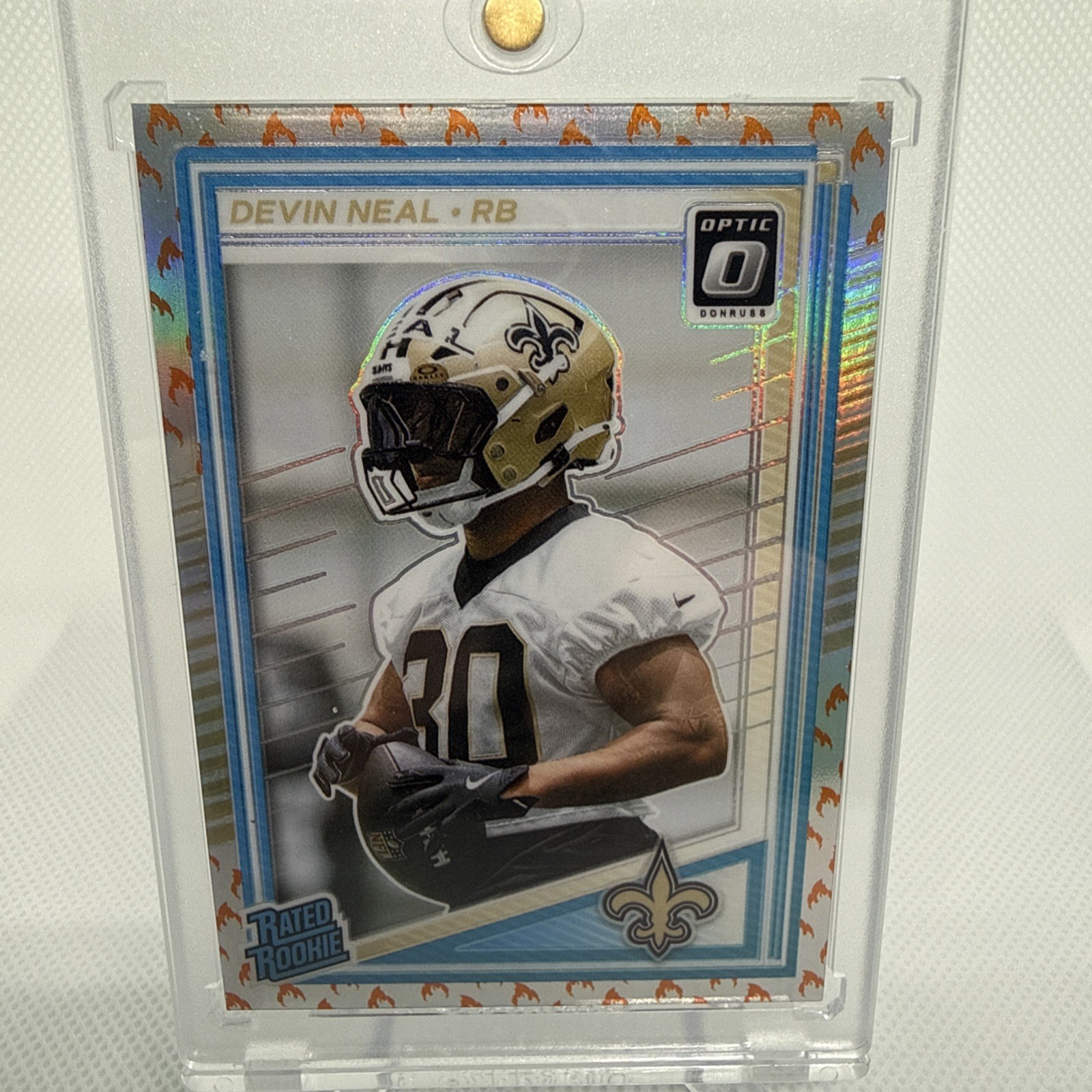 2025 Donruss Optic Devin Neal Fire Emoji RC #282 Saints
