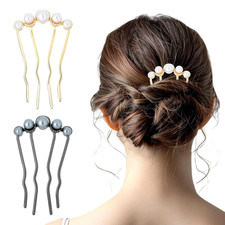2 Pcs Pearl Hair Pins for Buns Metal U Shaped Hair Fork Vintage French Twist Ha