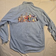 Vintage Looney Tunes Shirt Mens XL Denim Button Down, Missing Size Tag, 24" PTP