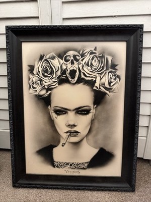 RARE Brian Viveros Wood Giclee Framed Viva La Frida Limited edition 6/20