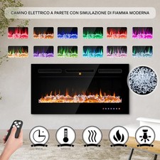 Camino Elettrico a Incasso Riscaldante Parete Fiamma Regolabile Telecomando 91cm