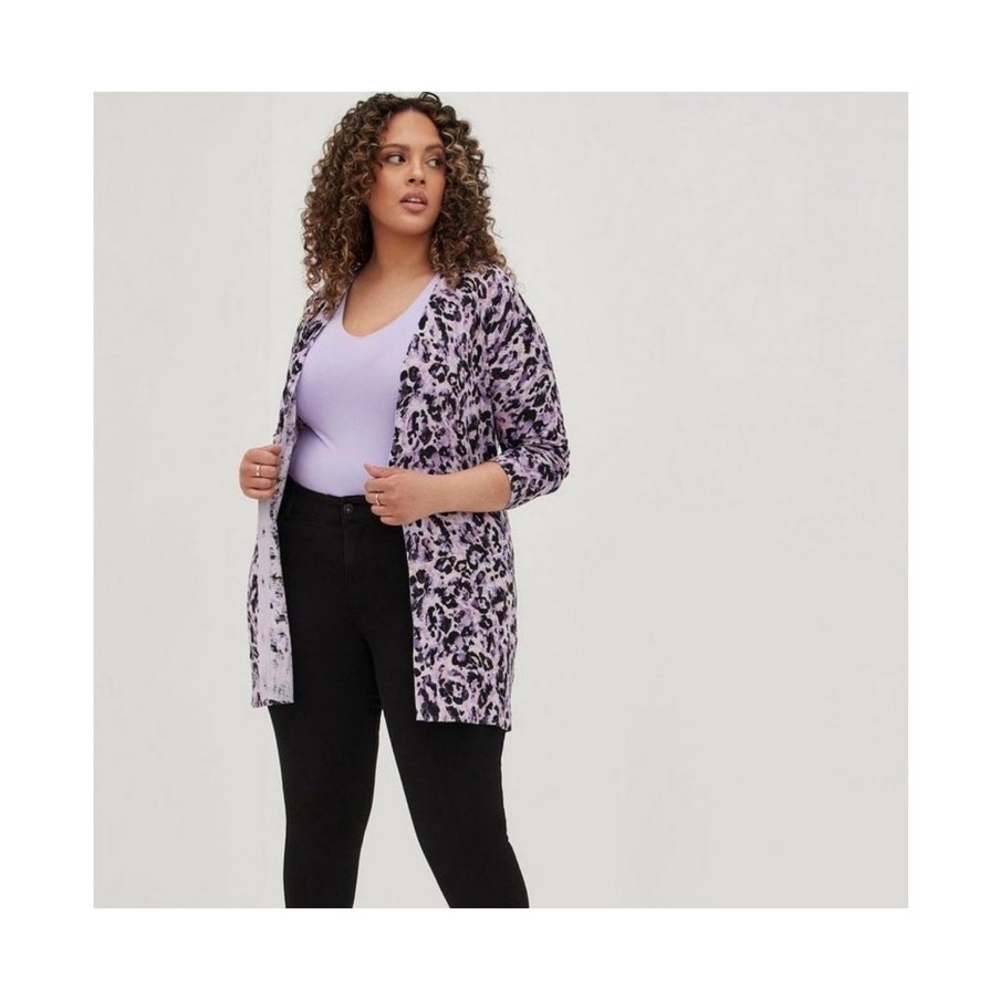 Torrid Leopard Print Purple Button Front Cardigan… - image 1