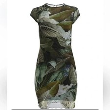 Guess Women's Eco Aida Mesh Dress (Hanoi Green Floral Print,XS)