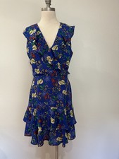 Nicole Miller Studio Blue Floral Faux Wrap Dress Size 10 NWT