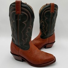 Boulet Cowboy Boots Men's 8.5 Brown Green Leather Made in Canada Western Riding