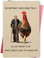 Funny Birthday Card for Men, Sarcastic Humor Birthday Card with Rooster Joke, Hi
