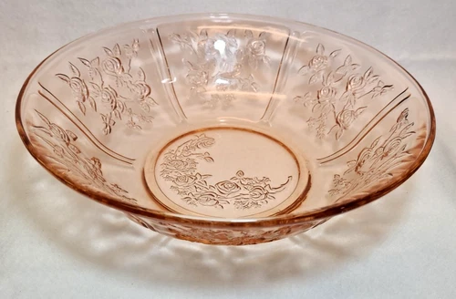 Vintage Federal Glass Sharon Cabbage Rose Pink 10” Serving Bowl - Depression