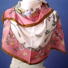 Luxurious Silky Scarf Delicate Pink Sea Shell Botanical Floral Design Square 28"