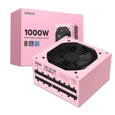 Vetroo 1000W Pink Power Supply ATX 3.1 Ready Dual PCIe 5.1 80+Gold Full Modular