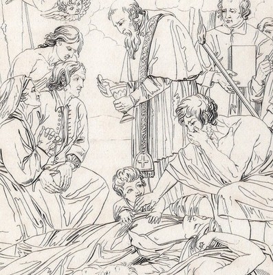 St. Charles Borromeo Ministering to the Sick 1809 Antique Copper Engraving
