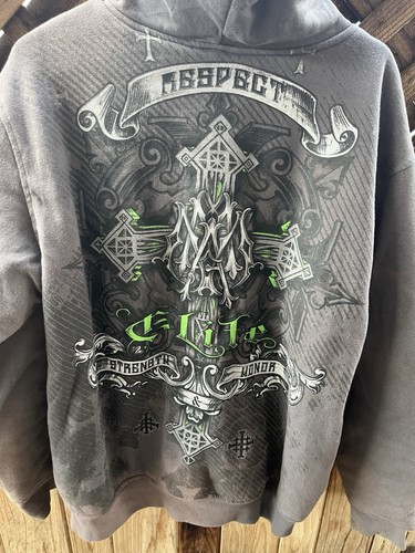 MMA Elite Sherpa Lined Zip Up Hoodie Jacket, Cross Gray, Large Vintage Y2K Read - Bild 7 von 9
