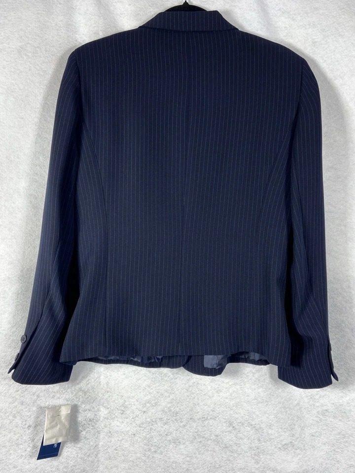 Pantalón Traje Evan Picone 2 Piezas Mujer’s 12 Azul Blazer Botón Mangas Largas Rayas Nuevo Foto 4 de 4