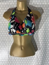 Womens M&Co Uk 12 B/C Black Mix Padded Halter Triangle Swim Beach Bikini Top