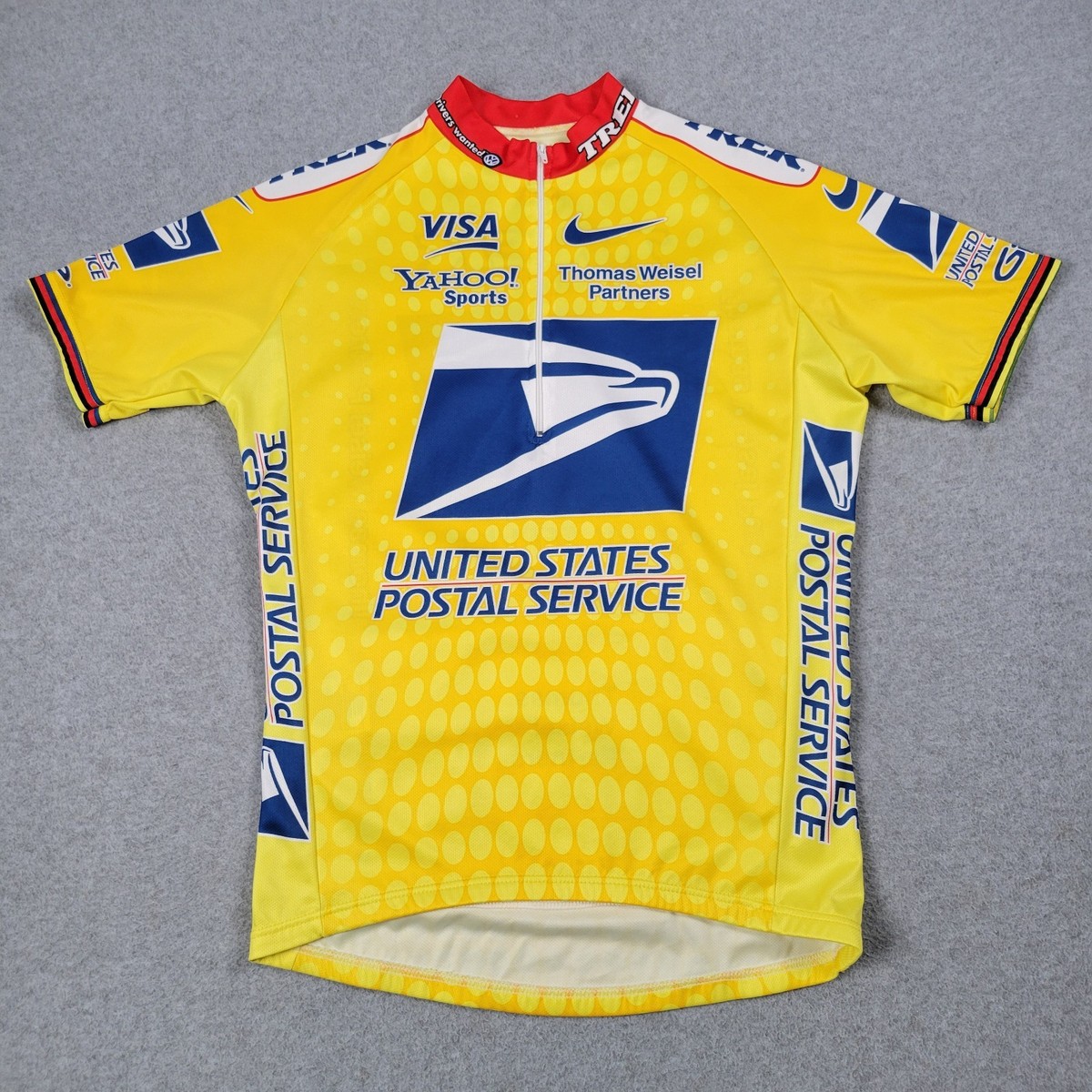 Vintage Nike USPS Cycling Jersey Men Medium Yellow Y2K Trek Center