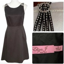 Eliza J Black Cocktail Dress Crystal Rhinestone 6 Christmas Holiday Party NYE