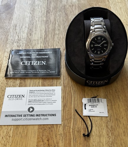 Citizen Eco-Drive Titanium Quartz Men's Wristwatch Black Dial WR100 with Box