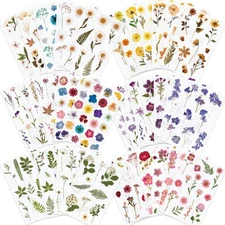 Pressed Flower Themed Stickers (Assorted 486 Pieces, 36 Sheets) Dried Floral ...